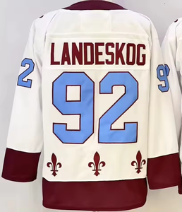 เสื้อฮอกกี้น้ำแข็งคุณภาพเยี่ยมปี 2026 ของทีมโคโลราโด นิวเมนส์ หมายเลข 29 เนธาน แมคคินนอน หมายเลข 8 เคล แมคาร์ หมายเลข 92 กาเบรียล แลนเดสก็อก แบบเย็บ - Product Image 5