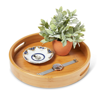 Plateau rond décoratif personnalisé de table à thé et à café d'hôtel Plateau de service en bambou avec poignées pour rayons de service en bois de restaurant