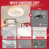 Ventilateur de plafond intelligent LED moderne et silencieux avec télécommande, 3 pales, moteur DC, gradation intelligente, 3 couleurs changeantes, ventilateur de plafond avec lumière