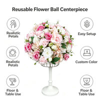 Boule de fleurs artificielles blanches et vertes, mélange de roses en soie, delphiniums et gypsophiles, centre de table floral pour mariage et table à manger