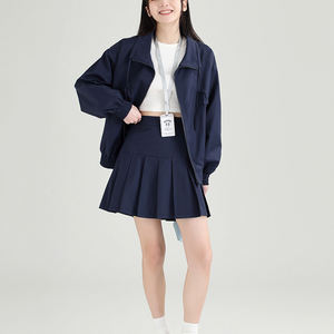 Nouveau personnalisé femmes solide marine col rabattu manches longues Baseball costume classique décontracté tissé confortable manteau veste pour les filles - Product Image 3