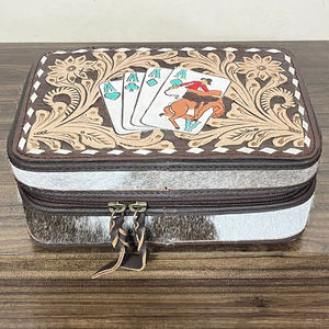 Boîte de rangement de voyage en cuir véritable de vachette, style vintage 2026, avec motif poker, fermeture éclair élégante, pour bijoux et accessoires - Product Image 4