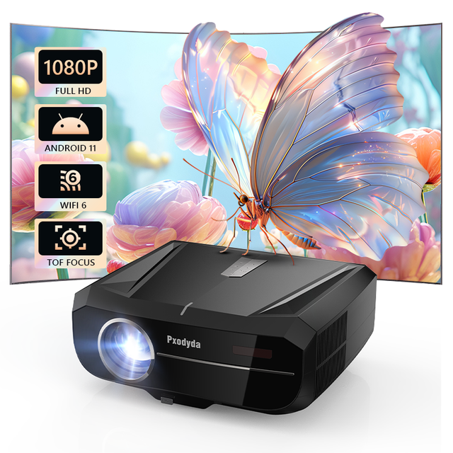 1900ANSI Smart Projector Android 11 1080p/4K Support WiFi 6 BT Audio Auto Focus 4D Keystone Portable 3D Ready for Home Theater