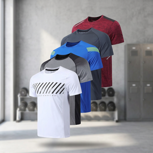 T-shirts à col roulé pour hommes, décontractés, en toile crochetée, respirants, à séchage rapide, pour la course à pied, la gym, l'entraînement, à manches courtes, imprimés - Product Image 3