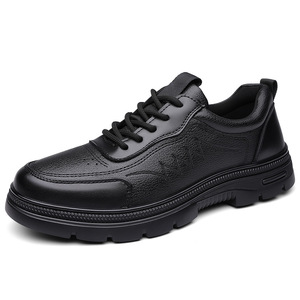 Chaussures décontractées en cuir pour hommes, bout rond, lacets, doublure en maille respirante, semelle extérieure en caoutchouc, semelle intermédiaire en EVA, toutes saisons, pour l'extérieur - Product Image 5