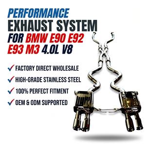 Système d'échappement Catback à soupapes en acier inoxydable Vortex pour BMW E90 E92 E93 M3 4.0L V8 avec sorties d'échappement quadruples polies argentées - Product Image 1