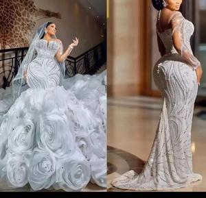 Vestido de Noiva Sereia de Luxo Árabe 2024 com Renda Bordada e Cauda Removível Vintage Manga Longa Ilusão 2 em 1 - Product Image 2