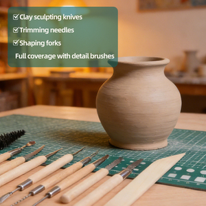Kit d'outils en <span class=keywords><strong>bois</strong></span> pour poterie, <span class=keywords><strong>accessoires</strong></span> de sculpture pour argile polymère, ensemble de fournitures artistiques pour modelage céramique et <span class=keywords><strong>bois</strong></span> - Product Image 4