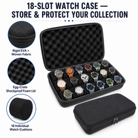Boîte de rangement pour montres EVA 18 emplacements avec mousse, logo personnalisé, boîte de présentation de luxe, durable et antichoc, organiseur de montres portable pour hommes
