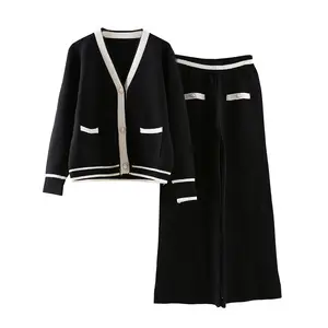 Bán Sỉ Bộ Quần Áo Cardigan Dệt Kim Thanh Lịch Cho Nữ Bộ Đồ Thể Thao Cotton Tùy Chỉnh Ngoại Cỡ