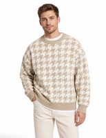 Pull en tricot à col rond pour homme, motif pied-de-poule, personnalisé avec logo OEM, décontracté, manches longues, en coton, pour l'hiver