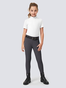 Pantalones ecuestres de asiento completo para niños-Pantalones elásticos de equitación para Niñas para escuela de equitación con bolsillo con cremallera - Product Image 4