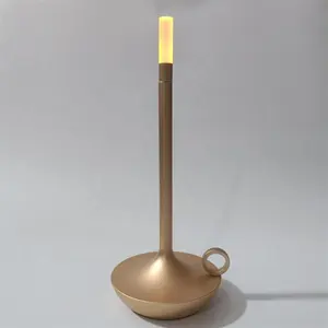 Restaurant Dining Room 3 Ways Dimmable Lamp Aluminium Metal Cordless Portable Candle Lamp Light Wick Rechargeable LED Table Lamp
