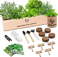 Kit de démarrage pour jardin, kit de plantation complet, boîte à fleurs en bois, potager d'herbes aromatiques pour fenêtre de cuisine, ensemble de plantes DIY, herbes aromatiques, basilic, persil