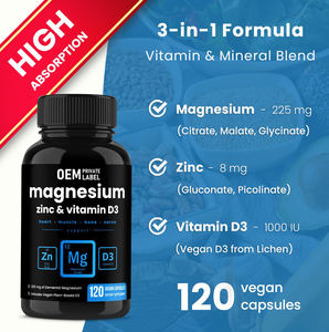 Complément de magnésium, zinc et vitamine D3 à absorption élevée OEM/ODM, capsules végétaliennes pour le soutien des os, du cœur, du système immunitaire, des muscles et des nerfs - Product Image 2