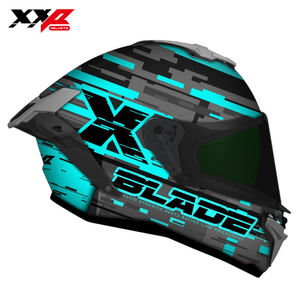Casques de moto intégraux NEUFS avec grand spoiler, visière transparente, toutes saisons, boucle à dégagement rapide, taille XXL, XXP BLADE-X CYAN DOT ABS - Product Image 5