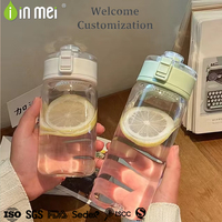Bouteille d'eau sport en plastique écologique 450 ml avec bouchon à bouton-poussoir et corde, résistante à l'ébullition, pour boire directement, design zen asiatique, unisexe, pour l'extérieur