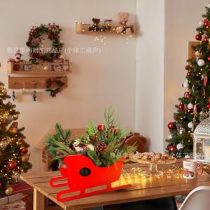 Christmas Wooden Sleigh Storage <b>Box</b> <b>Red</b> Decorative Container For Holiday Display - Product Image 2