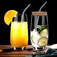 Ensemble de 6 verres Highball, gobelets à boisson en verre, gobelets en verre d'eau de 16 0Z de hauteur avec pailles et couvercles en bambou