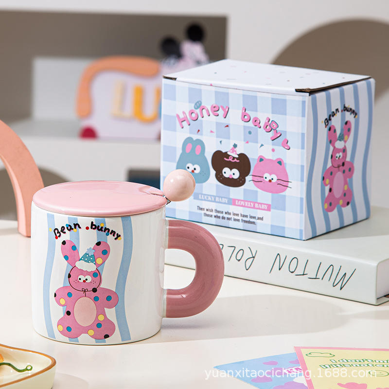 ช้อนลายทางสีชมพูพร้อมฝาปิด