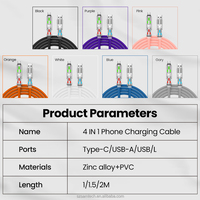 Kabel Data USB Tipe-C Multi-Fungsi 4-in-1 dengan Pengisi Daya LED untuk Ponsel 60W PD 27W C-L Paduan Seng PVC Bundles