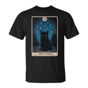 T-shirt The Stare Cat Tarot Card, noir, unisexe, taille adulte M L XL XXL - Product Image 1