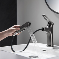 Robinet de lavabo télescopique extractible moderne et contemporain en chrome gris anthracite, avec valve en céramique, installation monotrou 1