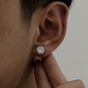 Stud Earrings Round Zircon Inlay Copper Ear Post Geometric Design Hip Hop Fashion For Men Women - Product Image 2