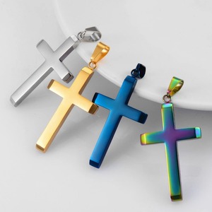 Collier avec pendentif croix en acier inoxydable 316L, couleur argent/or/bleu, chaîne accessoire pour femmes et hommes, bijoux Punk Hip Hop, cadeau - Product Image 1