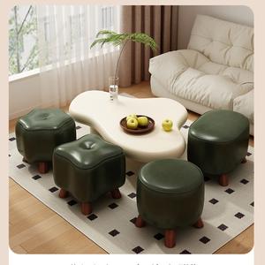 Taburete Moderno para el Hogar, de Madera Maciza, Apilable, Reposapiés para Sala de Estar, Uso Infantil y Adulto, Asiento de Cuero Verde - Product Image 2