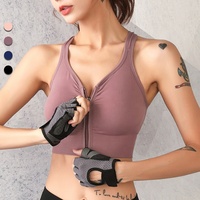 Bretelles croisées beauté dos grande taille sans fil Sujetador Deportivo Fitness Gym Yoga soutien-gorge avant fermeture éclair soutien-gorge de sport pour femmes