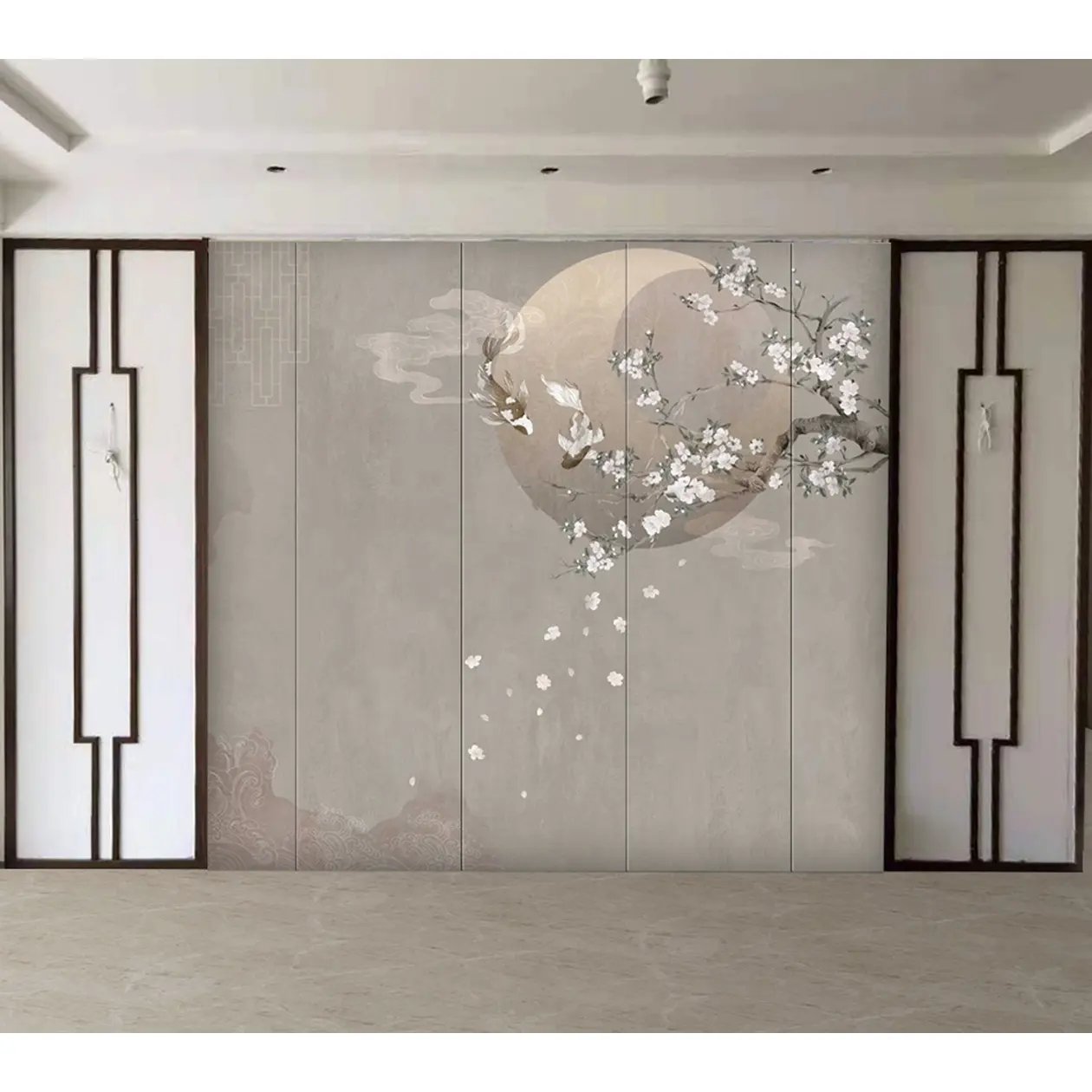 Polyester Fiber interior decoration wall mural wall panel Flying Fish Mural in living room