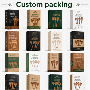 In Stock Wholesale Wooden Spatula Kitchen Utensils Cooking Set Teak Wooden Cooking Utensils Spoon Salad <strong>Forks</strong> for KitchenTools. - Product Image 2
