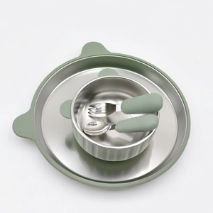 Juego <span class=keywords><strong>de</strong></span> Vajilla para Bebés <span class=keywords><strong>de</strong></span> Silicona y Acero Inoxidable 304, Plato con Succión, Taza, Cuchara y Tenedor, Diseño Animal - Product Image 2