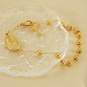 Bracelets religieux en acier inoxydable 316L plaqué or 14k 18k avec breloques, chapelet, bracelet Vierge Marie pour femmes et hommes - Product Image 4