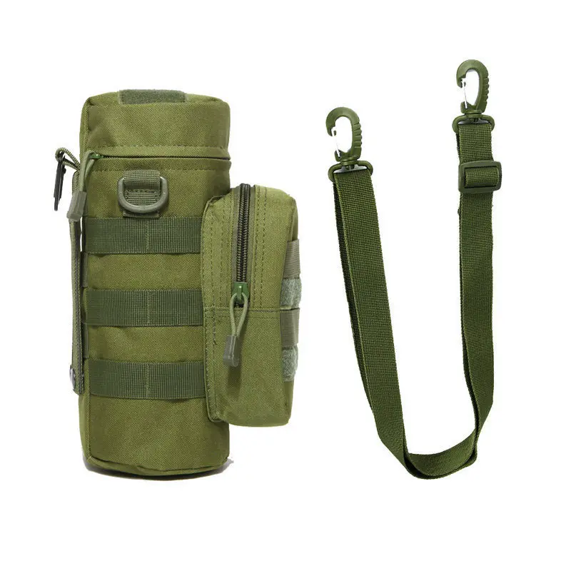 Tactical Molle Water Bottle Pouch with Extra Accessory Pocket and Detachable Shoulder Strap for Outside Sport Bike