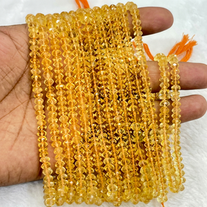 Perles de citrine jaune naturelle facettées en forme de rondelle, taille 4 mm, environ 14 pouces de longueur, perles de citrine naturelle, pierres précieuses en gros - Product Image 1