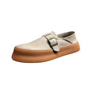 QHCCID Genuine Leather <b>Slip</b>-<b>on</b> Loafers Low Heel Height Increasing Men's Casual Shoes Light Gray White Brown Black - Product Image 2