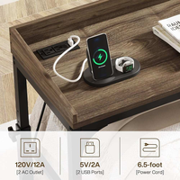 Mesa Ergonómica Ajustable para Cama con Carga, Escritorio Móvil para Cabecera con 2 Cajones, Toma de Corriente y Puertos USB, con Ruedas para Dormitorio