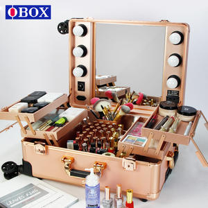 Valise de maquillage OBOX 24 pouces avec miroir et éclairage pour artistes de salon, couleur or rose - Product Image 1