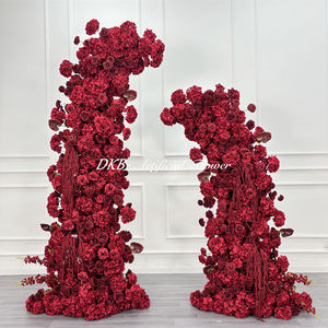 Camino de Flores de Delphinium y Rosas Rojas Artificiales Hechas a Mano al por Mayor, Ecológico y Ajustable para Arcos de Boda y Eventos - Product Image 1