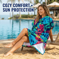 Poncho de surf en velours de coton imprimé sur mesure 400-450 GSM, teinture réactive, résistant à la décoloration, serviette de change à capuche pour la plage