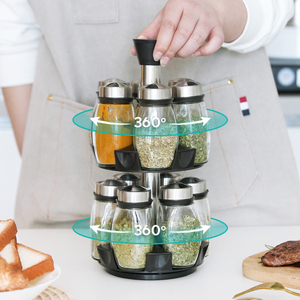 Set <span class=keywords><strong>Portaspezie</strong></span> Girevole a 360° da Cucina con Barattoli Organizer per Condimenti a 2 Piani per Armadietto - Product Image 5