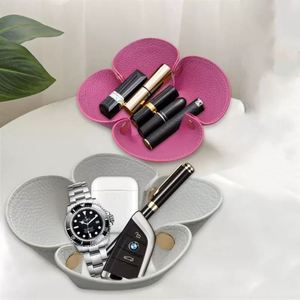 Flower PU Leather Tray <b>Collapsible</b> Catchall Tray for Key Watch Jewelry Cosmetics Portable Desktop <b>Storage</b> Organizer for Home - Product Image 1