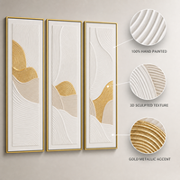 Peinture à l'huile 3D en relief 100% peinte à la main avec feuille d'or texturée, art mural, 3 pièces par ensemble, prête à accrocher pour la décoration du salon et de la maison