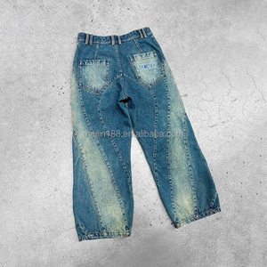 Ensemble de vêtements pour hommes personnalisés, style streetwear, ensemble en denim bleu, veste en jean et pantalon baggy, ensemble en denim délavé au soleil - Product Image 4