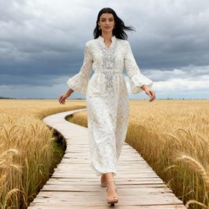 Vestido Abaya de Poliéster Bordado Personalizado de Alta Calidad para Fiestas de Noche Elegantes para Mujeres Musulmanas - Product Image 1