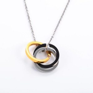 Collier pendentif unisexe en acier inoxydable plaqué or avec trois anneaux uniques, breloques circulaires, chaîne ras-du-cou, 3 couleurs, bijoux - Product Image 3