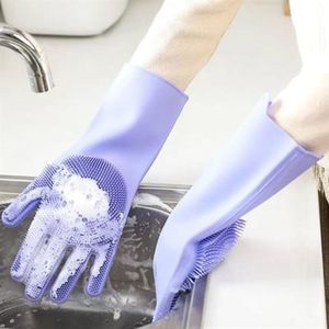 Gants de lavage de vaisselle en silicone, épais, imperméables, pour le nettoyage de la cuisine, avec éponge, faciles à nettoyer, ajustement confortable - Product Image 4