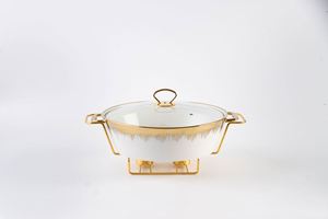 Ensemble de casseroles de <span class=keywords><strong>cuisson</strong></span> à induction en céramique dorée rectangulaires modernes, vaisselle créative en fer, comprenant un support pour plat de <span class=keywords><strong>cuisson</strong></span>, pot léger pour hôtel - Product Image 5